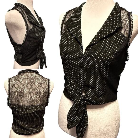 bebe Tops - VTG Bebe Y2K Black 100% SILK Sheer Polka Dot Women Top SIZE SMALL Lacie Whimsy